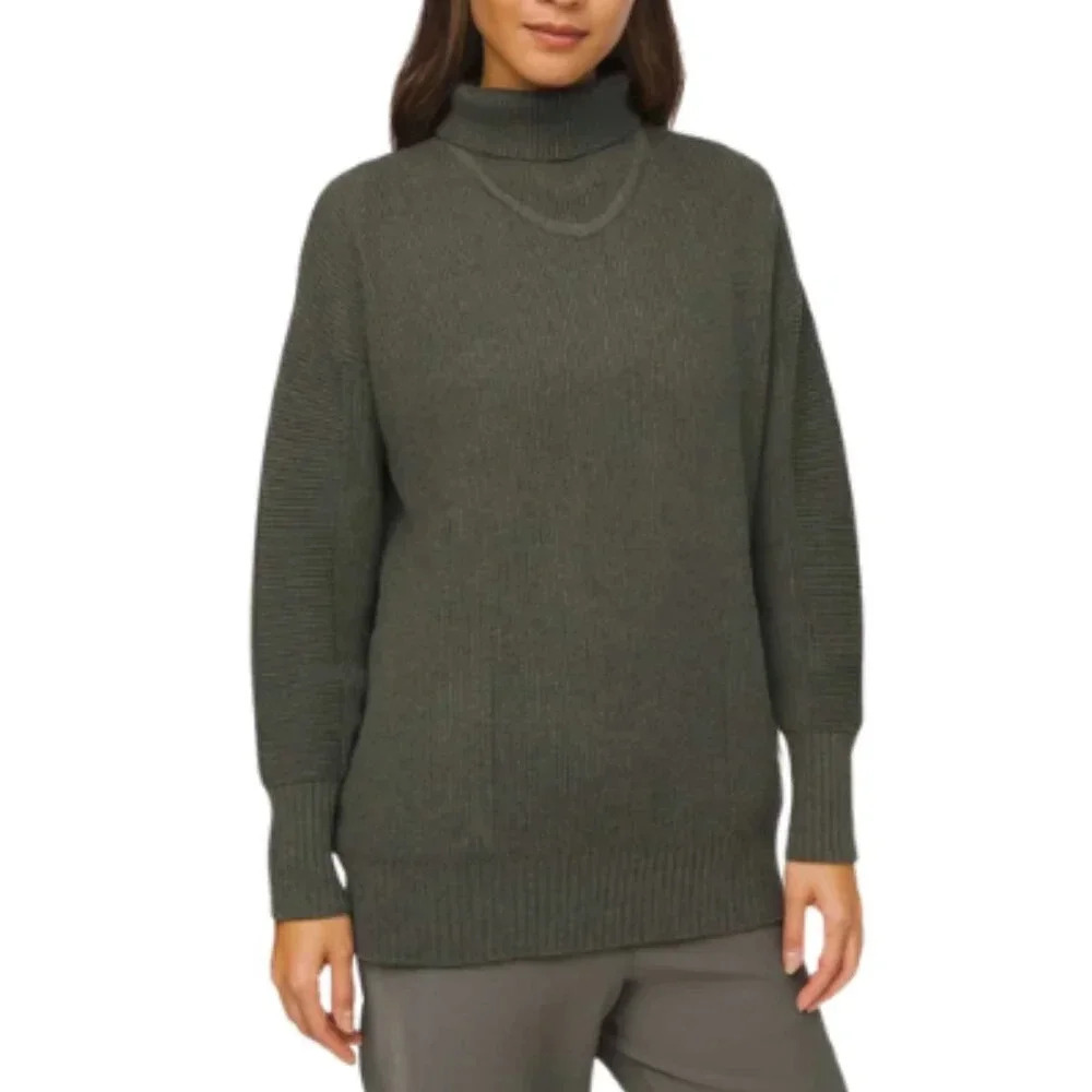 Lululemon Womens 12 Yak Pima Cotton Cozy Calling Turtleneck Heathered Pesto